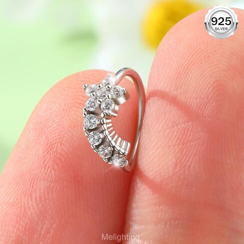 melighting 20g خاتم الأنف المزدوج طوق 925 الجنيه الاسترليني الفضي 8 مم طوق الأنف سلسا سلسا حلزونًا مفتوحًا خارقًا في حلق CZ Clatring ثقب الأنف للنساء in Kuwait