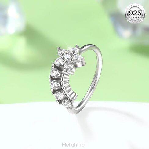 melighting 20g خاتم الأنف المزدوج طوق 925 الجنيه الاسترليني الفضي 8 مم طوق الأنف سلسا سلسا حلزونًا مفتوحًا خارقًا في حلق CZ Clatring ثقب الأنف للنساء in Kuwait