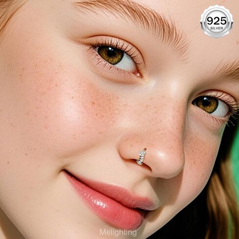 melighting 20g خاتم الأنف المزدوج طوق 925 الجنيه الاسترليني الفضي 8 مم طوق الأنف سلسا سلسا حلزونًا مفتوحًا خارقًا في حلق CZ Clatring ثقب الأنف للنساء in Kuwait