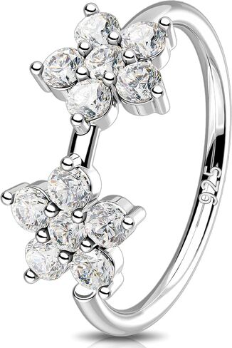 melighting 20g خاتم الأنف المزدوج طوق 925 الجنيه الاسترليني الفضي 8 مم طوق الأنف سلسا سلسا حلزونًا مفتوحًا خارقًا في حلق CZ Clatring ثقب الأنف للنساء in Kuwait