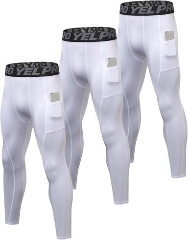 Men's Compression Pants with Pocket Running Leggings Sports Tights Cool Dry Workout Athletic Base Layer Underwear in Saudi Arabia