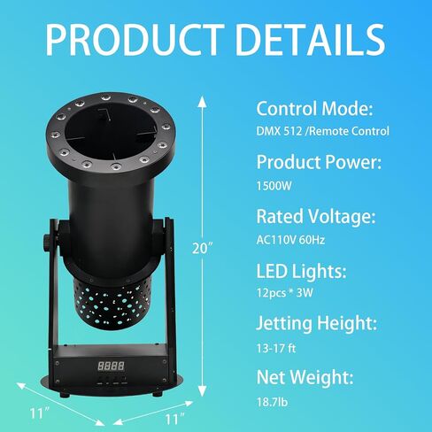 Professional Electric Confetti Machine with LED Lights, 1500W DMX Control Digital Confetti Cannon wth Remote Control for Weddings, DJ Party, Stage Shows, Concert Event Show Christmas, Powerful Output in Saudi Arabia