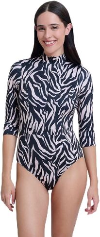 Gottex Women’s Modest Rash Guard One Piece Swimsuit with Soft Cups Front Zipper and 3/4 Sleeves Swim Wear Must Have in Saudi Arabia