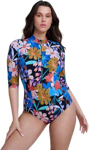 Gottex Women’s Modest Rash Guard One Piece Swimsuit with Soft Cups Front Zipper and 3/4 Sleeves Swim Wear Must Have in Saudi Arabia