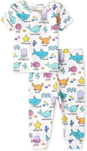 The Children's Place ، Baby Boys ، and Toddler Snug Fit 100 ٪ Cotton Short Sleeve Top and Pants 2 Peac in Kuwait