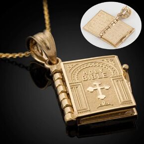 QYAJS Pendant Christian Miniature Readable Bible Necklace Holy Book Prayer Scripture 1.57inch (Chain Length 23.6inch)