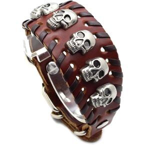 Pitmmord Punk Rock Skull Bracelet Braided Faux Leather Wristband Adjustable Belt Buckle Bracelet Arm Band Cuff Bracelet