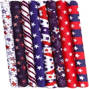 Boao 8 Pieces 20 x 20 Inch 4th of July Day Independence Day Fabric American Flag Memorial Printed American Flag Polyester Cotton Square Fabric for Sewing Patchwork DIY Craft Earrings Hair Bows