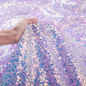 B-COOL Sequin Fabric by The Yard 5MM Iridescent Mermaid Glitter Fabric 1 Yard White Sparkly Fabric for Wedding Costumes Mermaid Tail Sewing Dress Tablecloth DIY Crafts
