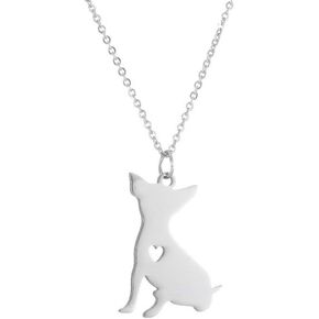Art Attack Stainless Steel I Love My Chihuahua Chain Necklace, Dog Mom Lover Heart Pet Puppy Rescue Charm Pendant (Silver)
