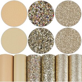 6 Pieces/Set 8x12 Inch (21cm x 30cm) A4 Bundle Leather Sheets Mixed Dark Gray Color Series Chunky Glitter Litchi Skin Texture Faux Leather Fabric for Bow Earring Making DIY Craft