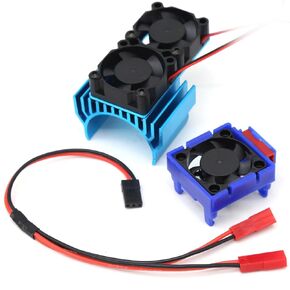 Dual Fan Motor Heatsink and VXL-3s ESC Cooling Fan 3340 for Slash Rustler Stampede Hoss Upgrade Parts (Blue)