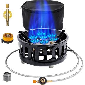 Husyop 3 in 1 Portable Windproof Camping Stove Gas Cooking Burner, 21000W Propane Burners with Piezo Ignition and Carrying Bag for Outdoor Backpacking Picnic Hiking