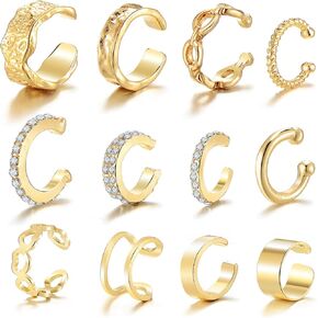 IFKM 12pcs Ear Cuffs For Women Non Piercing 14k Gold Silver Ear Cuffs Earrings Non Pierced Clip On Cartilage Earring Fake Earrings