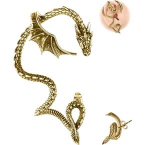 6ixGosh 1PCS Gothic Dragon Ear Cuff Stainless Steel Retro Dragon Earrings Punk Snake Dragon Fish Crocodile Cuff Wrap Earrings Cartilage Climber Ear Earrings Stud for Women Men, Gold/Silver/Black