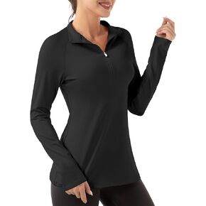 FKEEP Women's Polo Shirts Long Sleeve UPF 50+ Sun Protection Tennis Golf Workout Tops Sport Zipper V Neck