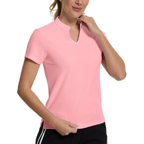 MathCat Women's Golf Shirts V-Neck Short Sleeve Collarless Quick Dry Tennis Running Tees Polo Casual Tops