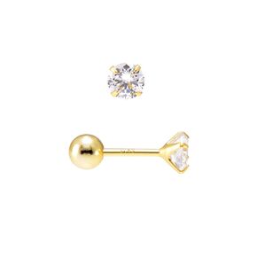 3 4 5 MM Cubic Zirconia Sterling Silver Plated Yellow Gold Studs Earrings Set, Screw Ball Backing