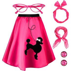 Hicarer 5 Pcs 1950's Girls Halloween Costume 50s Poodle Skirt Outfit for Kids Scarf Eyeglasses Bandana Tie Headband Earrings