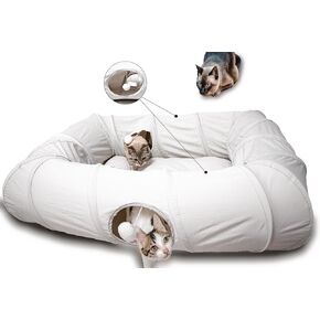 XxingSheep 4 Ways Shuttled XL Cat Tunnel Bed for Indoor Cats Peekaboo Cat Cave Donut with Cool Mat
