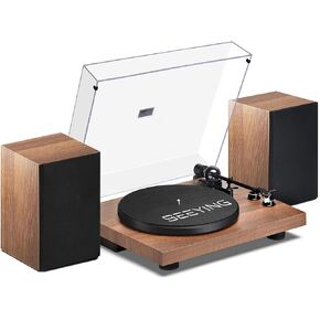 Vinyl Record Player Turntable with Speakers (36W) Wireless Bookshelf HiFi Stereo System Support USB Recording Magnetic Cartridge Built-in Phono Preamp Adjustable Counterweight Belt Drive Vintage Black