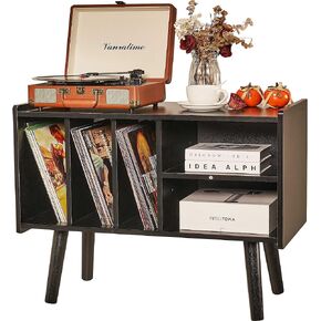 Record Player Stand with Vinyl Storage Holds Up to 300lb, Large Record Player Table Cabinet for Album Storage with Holder Vinyl Display Shelf, Mid Century Wood Turntable Stand for Bedroom Living Room