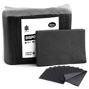 Disposable Dental Bibs 3 Ply Waterproof - 125 Pack 13"x18" Tattoo Bib Sheet for Patients - Dentist or Medical Tray Cover Black Tattoo Piercing Table Covers and Nail Table Cover Supplies, Black