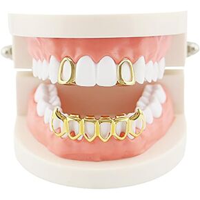 قطعتان من الشوايات العلوية والسفلية المطلية بالذهب عيار 18 قيراط لمجموعة Teeh Grillz للرجال الهيب هوب