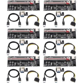 YABOANG PCI-E 1X to 16X Riser Card, GPU Extender Riser Card - for Bitcoin Ethereum Mining ETH (VER009S,6 Pack) with 0.6 m USB 3.0 Extension Cable & 6PIN SATA Power Cable