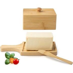 Bamboo Butter Dish with Lid – Large Butter Holder Made of Food Grade Bamboo – Holds up to 4oz of Your Favorite Butter – Ideal Butter Keeper for Storage and Serving – Easy to Use