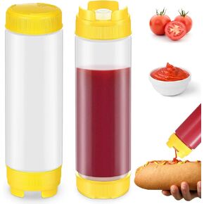 Didaey 2 Pcs 20 oz Inverted Plastic Squeeze Bottles, Refillable Tip Large Valve Dispenser Condiment Squeeze Bottle for Sauces Ketchup Sour Cream Self Sealing Syrup Dispenser for Restaurants (White)