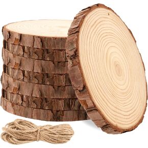 MANCHAP 8 PCS 7-8 Inch Craft Wood Slice with Hole, Unfinished Predrilled Wooden Circles with Hanging String, Round Log Discs Log Slices for DIY, Painting, Ornaments, Home Decor