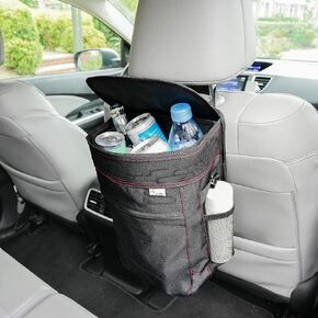 EcoNour Car Trash Can with Lid & Storage Pockets | Waterproof Garbage Bag for Car with 2.5 Gallons | Hanging Car Organizer with Removable Inner Can | Multipurpose Bag | Black