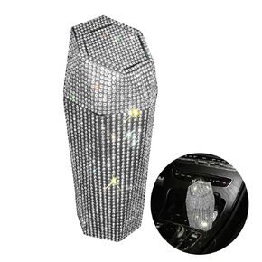 Bling Rhinestone Car Trash Can with Lid, Sparkly Garbage Can, Bling Diamond Design Small Automatic Portable Trash Can for Automotive, Home, Office, Kitchen, Bedroom.