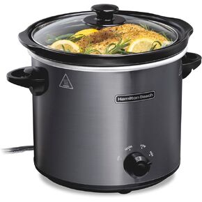 Hamilton Beach 4-Quart Slow Cooker with 3 Cooking Settings, Dishwasher-Safe Stoneware Crock & Glass Lid, Black (33240)