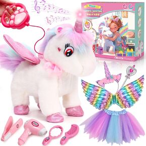 G.C Unicorns Gifts for Girls Toys 3 4 5 6 Year Old, Walking Talking Electronic Interactive Remote Control Plush Unicorn & Costume, Pretend Play Pet Care Toy Birthday Gift for Toddler Kid Girl Age 3+