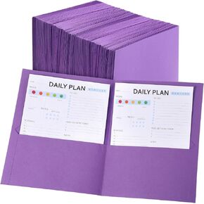 Cholemy 150 Pack Paper Folders with 2 Pockets 9.5" x 11" Two Pocket Folders Bulk Assorted Colors File Folder with Business Card Slot Letter Size Pocket Folders for School Office(Purple)
