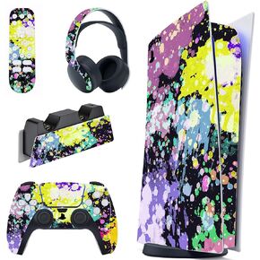 PlayVital Watercolour Splash Full Set Skin Decal for ps5 Console Digital Edition, Sticker Vinyl Decal Cover for ps5 Controller & Charging Station & Headset & Media Remote