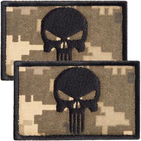 2-Piece Gray American Flag Patch, Skull Patch Set, Military Patches with Velcro, Tactical Patches for Jackets, Military Backpack, Bulletproof Vest, Velcro Flag Patch with Sew on Opt, 3x2
