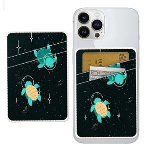 Phone Card Holder Leather, Dual Pocket Phone Wallet Adhesive Stick On, Cute Phone Case Credit Card Holder, Suitable for Most of Phones Boho Leaf