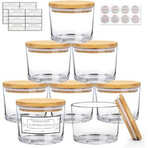 CONNOO 8 Pack 12 OZ Matte Black Glass Wide Mouth Candle Jars for Making Candles with Airtight Bamboo Lids Nice Sticky Warning Labels for Candle Making Empty Container Bulk - Dishwasher Safe