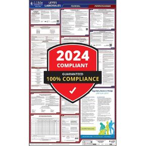 2024 Pennsylvania and Federal Labor Law Poster (English, PA State) - OSHA Compliant All-in-One Laminated Poster