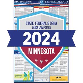2025 Minnesota State and Federal Labor Law Poster - OSHA Workplace Compliant - Mandatory Regulations Posting for Employees - All in One Required Compliance Posting 16" x 40" Laminated (English)