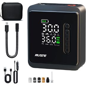 NUSTE Portable Tire Inflator for Car, 25000mAh & 12V DC Air Pump for Car Tires, 150PSI Tire Inflator Portable Air Compressor, Bike Tire Pump with Pressure Gauge, LCD Dual Screen, Motorcycle Ball Pump