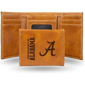 NCAA Alabama Crimson Tide Men’s Tri Fold Brown Wallet- Premium 10 Pocket Laser-Engraved Team Logo on Vegan Leather- Minimalist Design, Flip ID Window, Credit Card Holder- Ideal Men’s Gift in Saudi Arabia