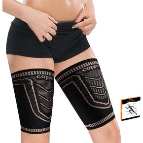 Hamstring Compression Sleeve(pair)-Copper Thigh Compression Sleeve for Women Men-Thigh Braces for Quad Supports,Groin Pull Relief,Running