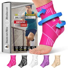 BLITZU Ankle Brace With Adjustable Compression Support Strap for Achilles Tendonitis, Joint Pain Relief. Ankle Wrap for Women & Men. Sprained Ankle Protectors Sleeve for Heel Pain Foot Arch Nude XL