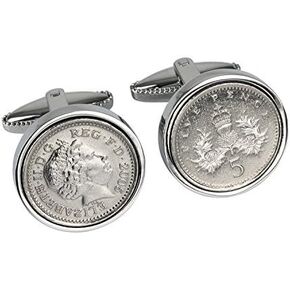 Worldcoincufflinks Cufflinks Rhodium Plated 1999 English Fivepence Cufflinks 1999 Birthday