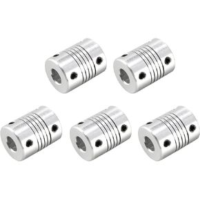 uxcell 6.35mm to 8mm Aluminum Alloy Shaft Coupling Flexible Coupler Motor Connector Joint L25xD19 Silver,5pcs