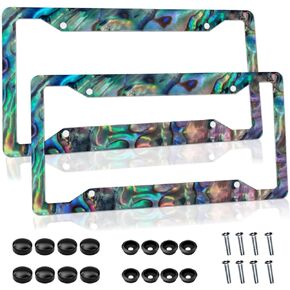 License Plate Frames for Women Faux Abalone License Plate Frame Aluminum Accessory Decorative 4 Holes and Screws Fits US Standard USA Canada Vehicle Standard 2 Pack